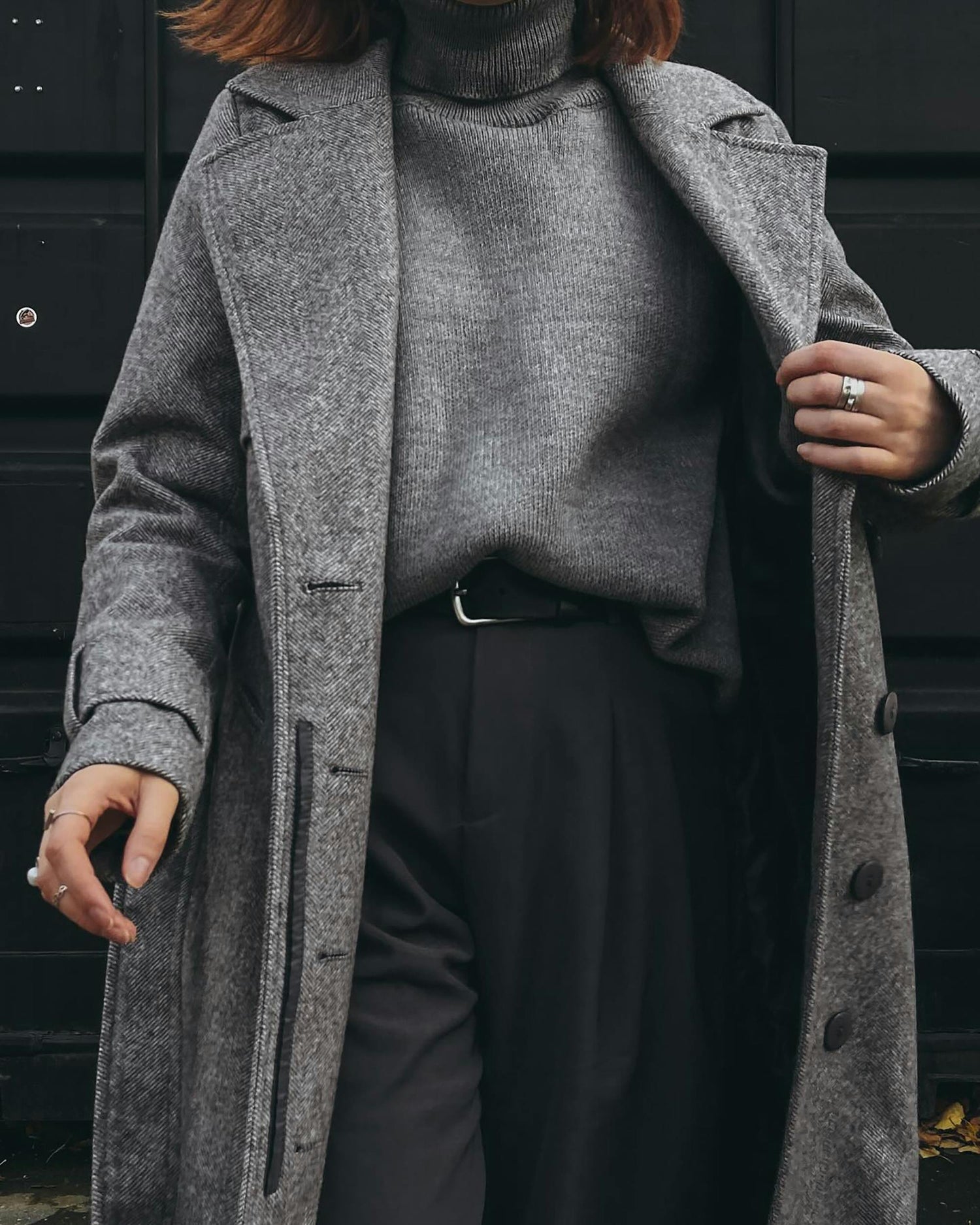 Classic, professional woman in tonal gray outfit from Styled After.