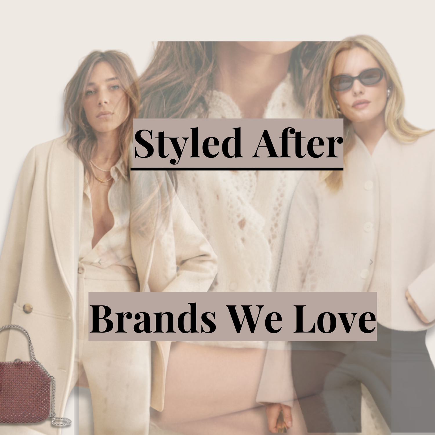 Luxe looks curated by Styled After including a cream cardigan with lace detail from Sezane, a cream winter coat from Sezane, a white blazer coat from Reformation, and a burgundy bag from Stella McCartney.