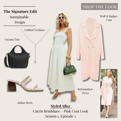 The Pink Coat and White Dress Moment Styled After Carrie Bradshaw AJLT