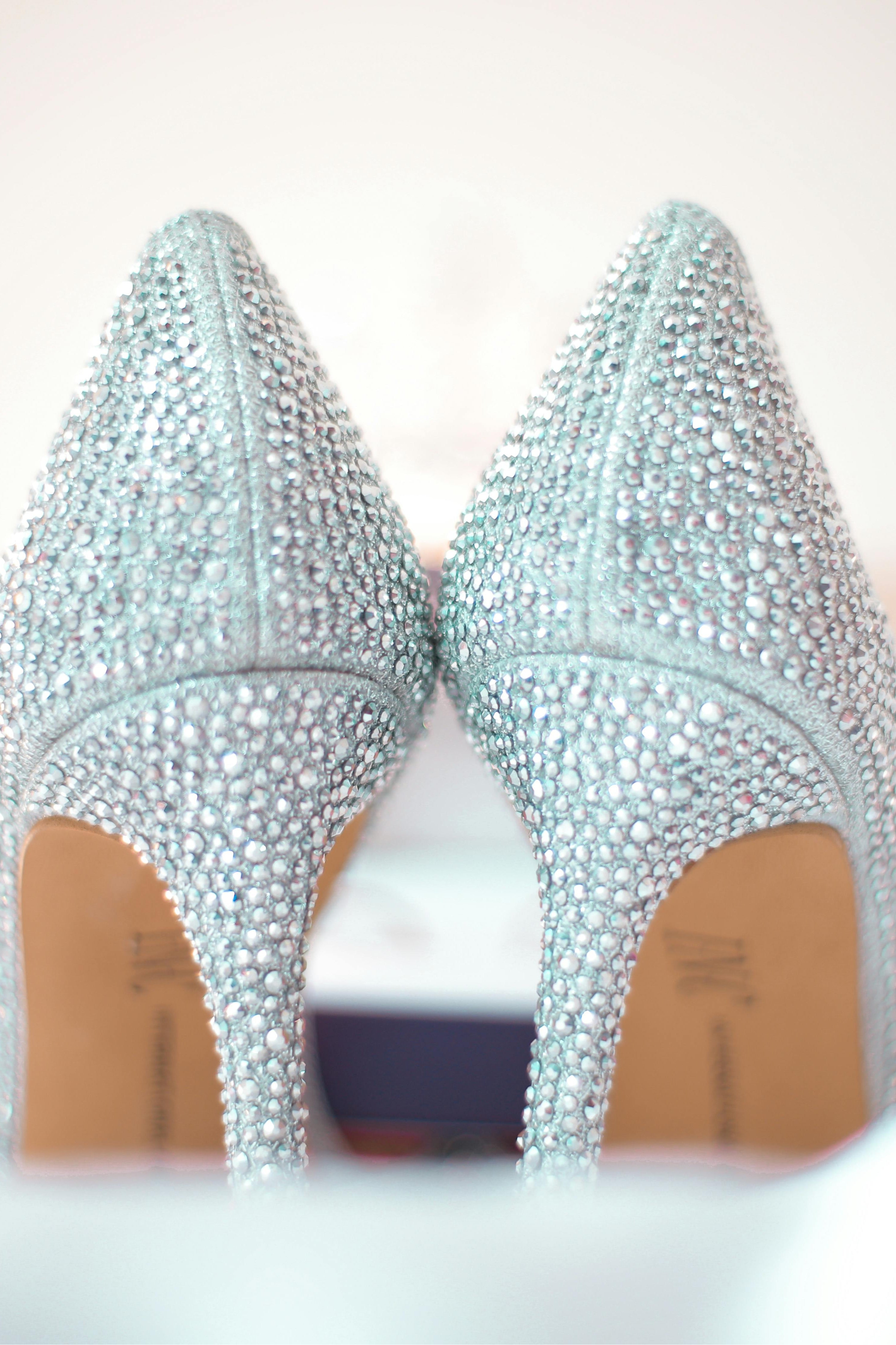 Crystal embellished silver heels inspired by Carrie Bradshaw in And Just Like That, curated by Styled After.